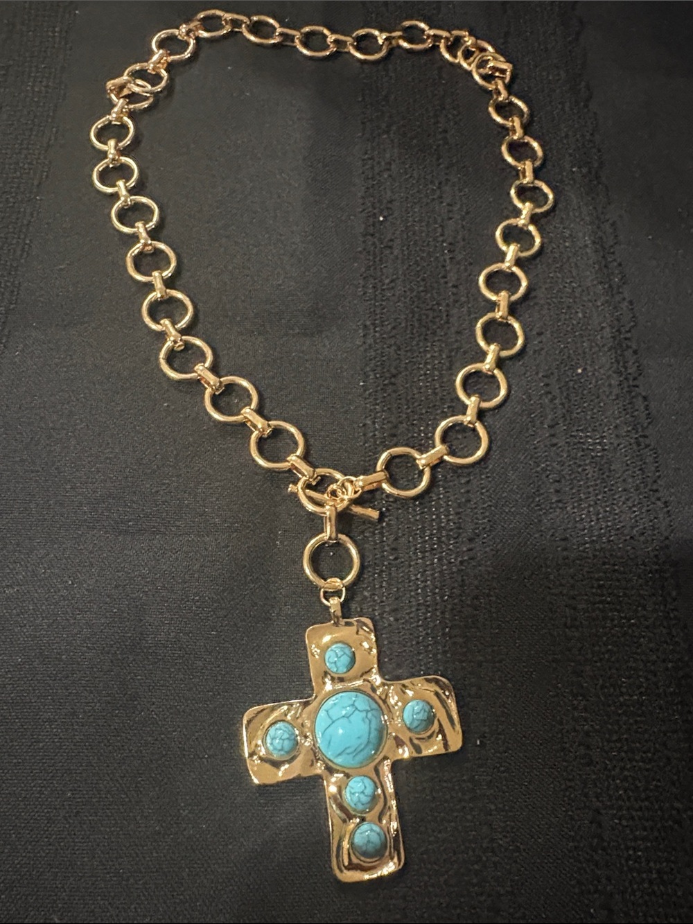 Gold Chain Necklace with Turquoise Cross Pendant
